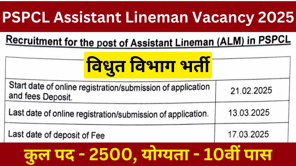 PSPCL Assistant Lineman Vacancy 2025