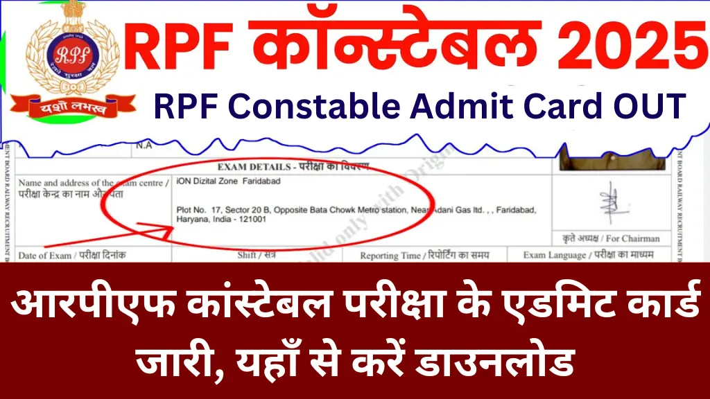 RPF Constable Admit Card Release