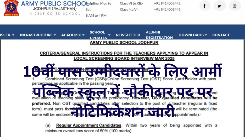 Army Public School Chowkidar Vacancy