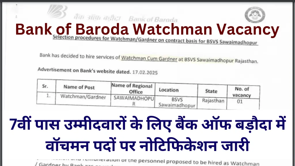 Bank of Baroda Watchman Vacancy 2025